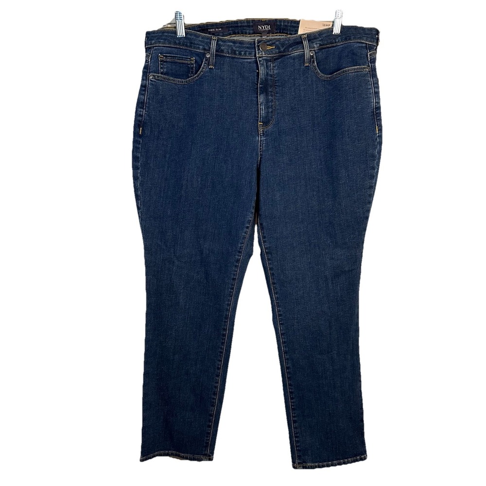 NYDJ Jeans Size 16WP Petite Sheri Slim Batik Blue Dark Wash Lift Tuck‎